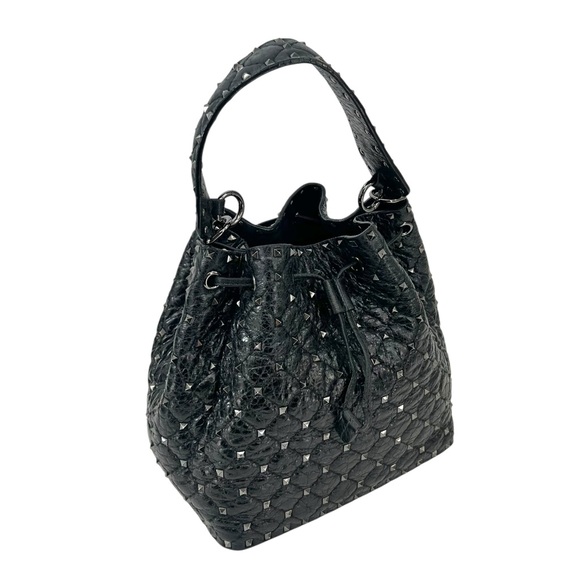 Valentino Garavani Black Rockstud Spike Leather Studded Bucket Bag Crossbody - Picture 15 of 16